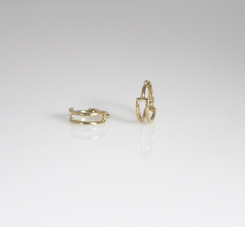 14K Solid Gold Double Huggies Hoop Double Cartilage Huggies Etsy UK