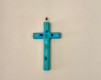 Sea glass cross, baptism gift, nursery cross, first communion gift, Easter cross,