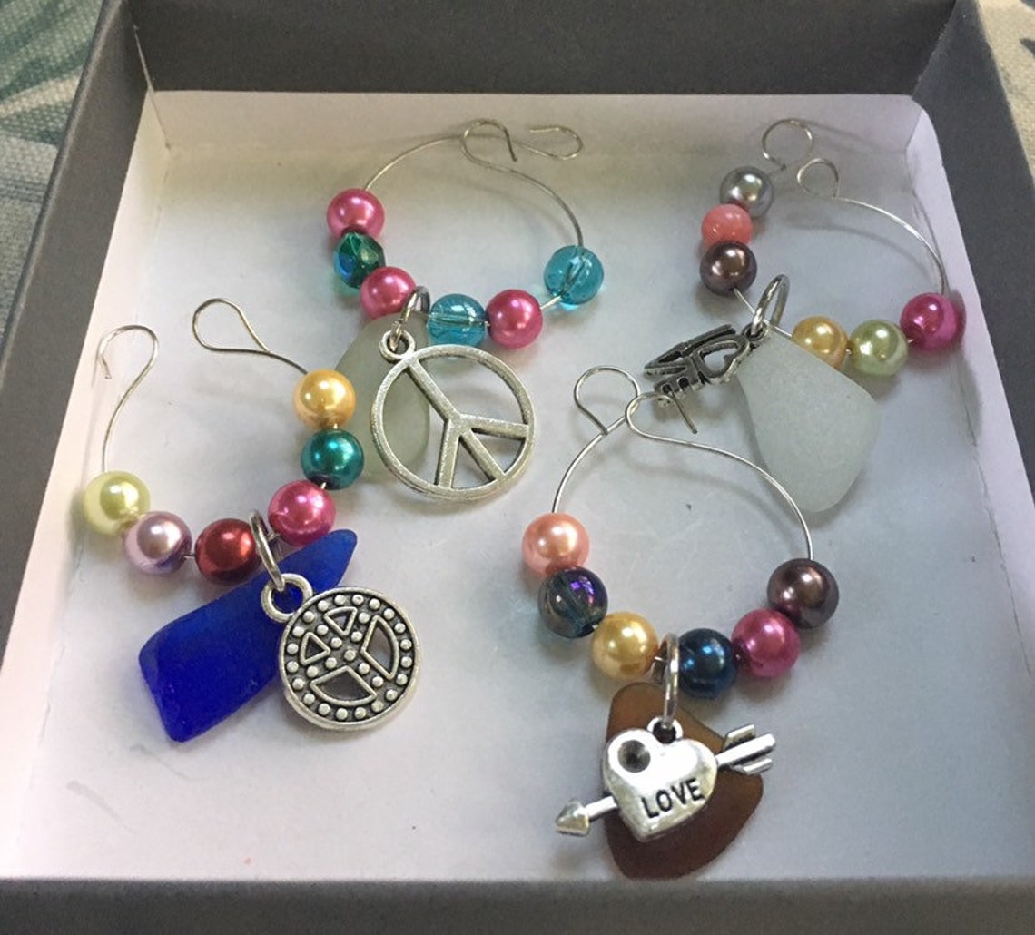 Sixtys Style Wine Charms Sea Glass Wine Charms Etsy