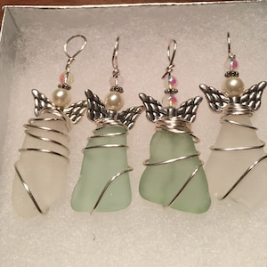 Angel Ornament, beach glass angel, Beachglass ornament, Christmas Angel,set of 4, assorted colors
