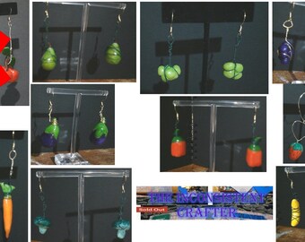 Hand Painted Porcelain Fruit and Veggie Earrings