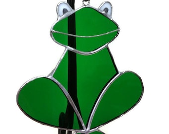 Stained Glass Frog Suncatcher, Green Glass Frog, Handmade, Window Ornament