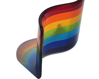 Fused Glass Rainbow Wave, Mantle Decor, Ornament, Art Glass