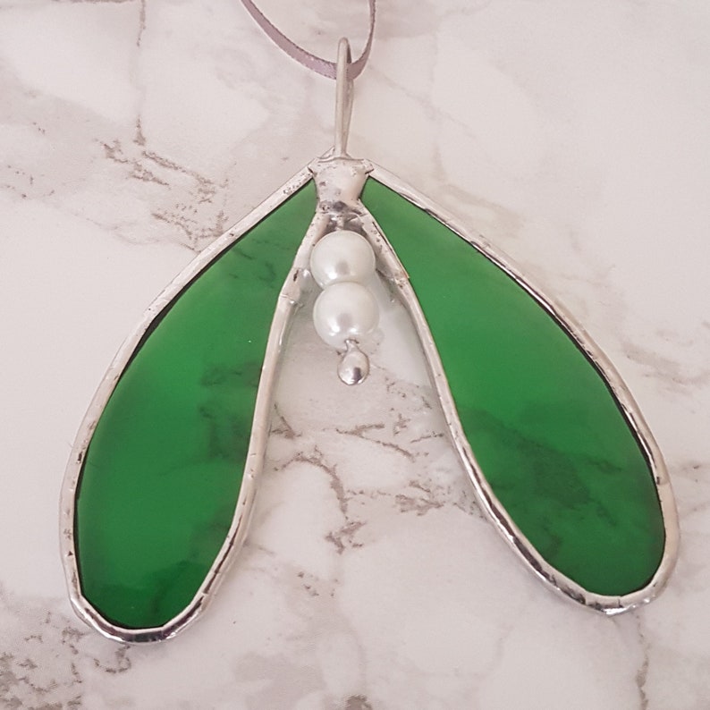 Glass Mistletoe Suncatcher small Stained Glass Christmas | Etsy
