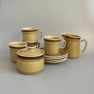 Vintage Stavangerflint Norway Finse design Kare B Fjeldsaa 4 Coffee / Espresso Cups Saucers Jug and Sugar bowl 1970s Retro Scandinavian Set