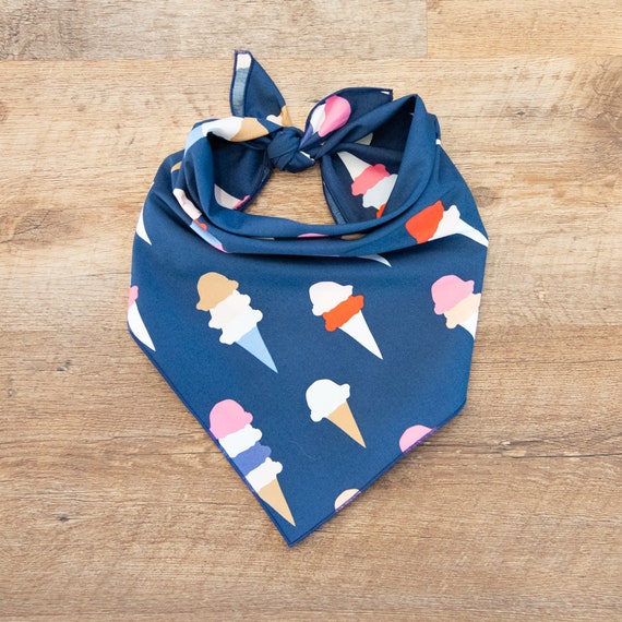 Ice Cream Cones on Navy Tie On Dog Bandana