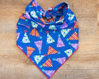 Birthday Party Hat Dog Bandana, Tie On Dog Bandana