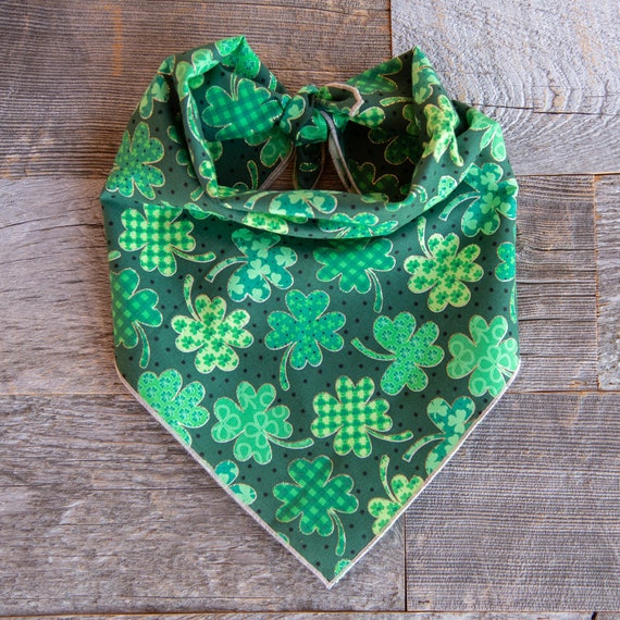 Patterned Shamrocks with Gold Glitter Edges, St. Patrick's Day Tie On Dog Bandana