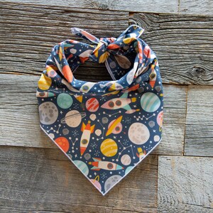 Blast Off Dog Bandana, Rockets & Planets Bandana, Tie On Dog Bandana
