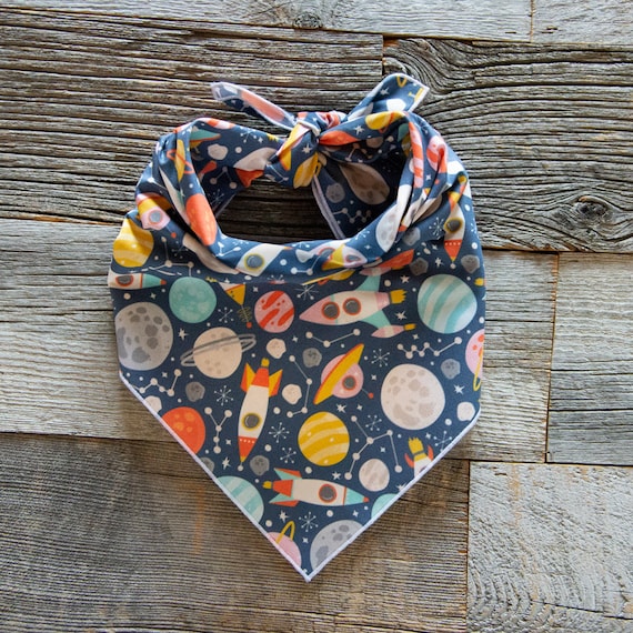 Blast Off Dog Bandana, Rockets & Planets Bandana, Tie On Dog Bandana