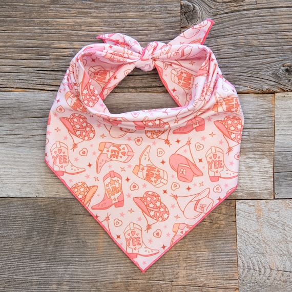 Pink Cowgirl Boot & Hats Dog Bandana, Tie On Dog Bandana