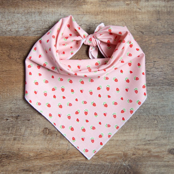 Strawberries on Blush Pink Dog Bandana, Tie On Dog Bandana