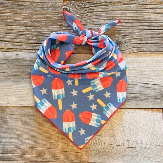 Patriotic Popsicles Dog Bandana, 4th of July, Tie On Dog Bandana