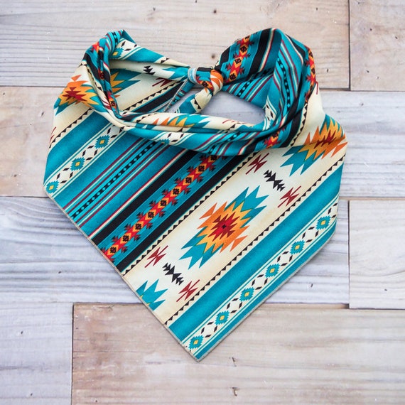 Tucson Blue Bandana, Tucson Dog Bandana, Southwestern, Tie On Dog Bandana