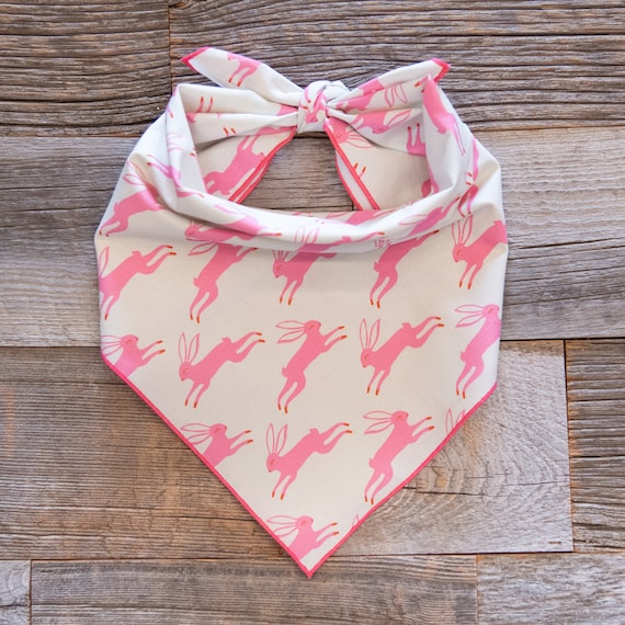 Pink Backyard Bunny Easter Dog Bandana, Tie On Dog Bandana