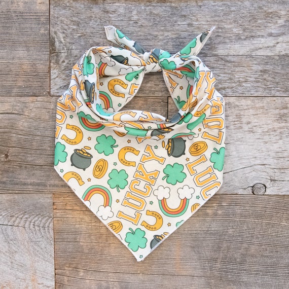 Green & Gold Lucky St. Patrick's Day Dog Bandana, Tie On Dog Bandana