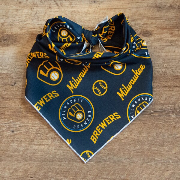 Milwaukee Brewers Baseball Dog Bandana, Tie On Dog Bandana