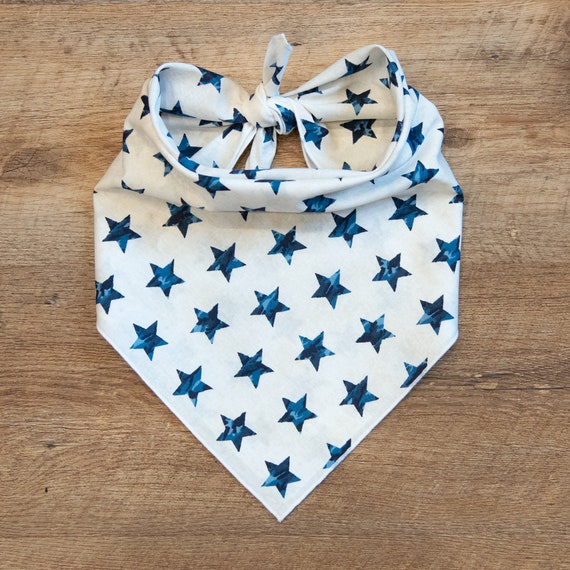 Camo Blue Stars on Ivory Dog Bandana, 4th of July, Tie On Dog Bandana