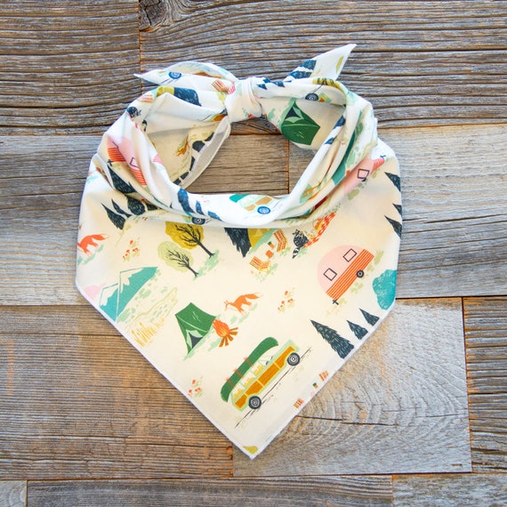 Gone Camping on Cream Dog Bandana, Adventure Dog Bandana, Tie On Dog Bandana