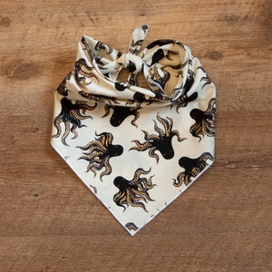 Octopus Dog Bandana, Octopus on Parchment Color, Tie On Dog Bandana