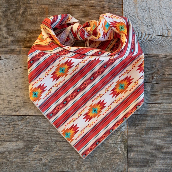 Tucson Small Stripe in Terracotta, Red Tucson Dog Bandana, Southwestern, Bohemian, Tie On Dog Bandana