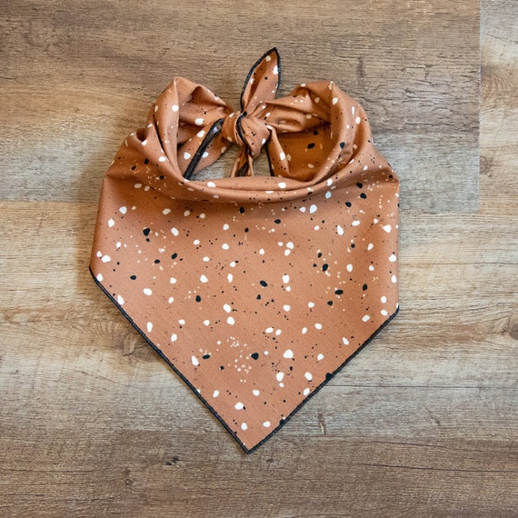 Brown Granite Dots Dog Bandana, Tie On Dog Bandana