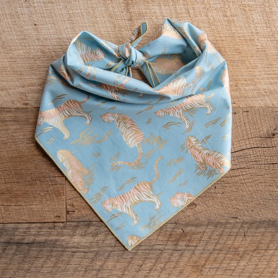 Tiger Bandana, Tigress, Tigers on Soft Blue, Tiger King, Tiger Society, Tie On Dog Bandana