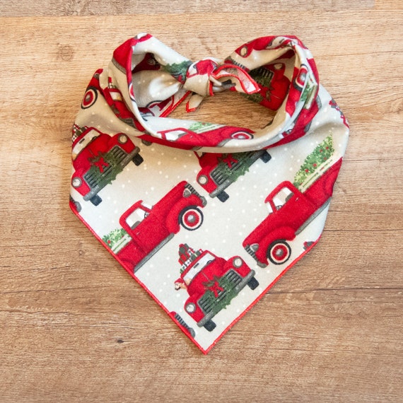 Trucks & Pups Christmas Dog Bandana, Tie On Dog Bandana