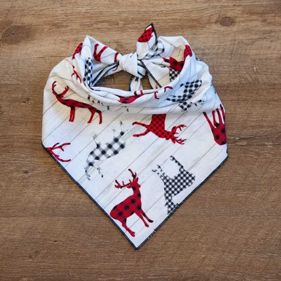 Red & Black Plaid Deer, Bucks, Tie On Dog Bandana