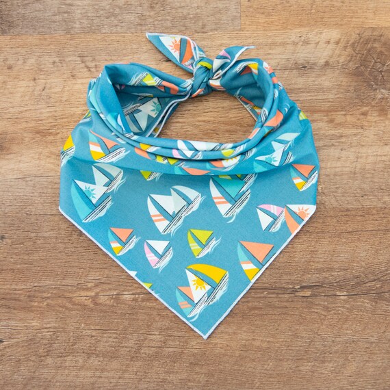 Sailboat Dog Bandana, Sail Away in Blue, Tie On Dog Bandana