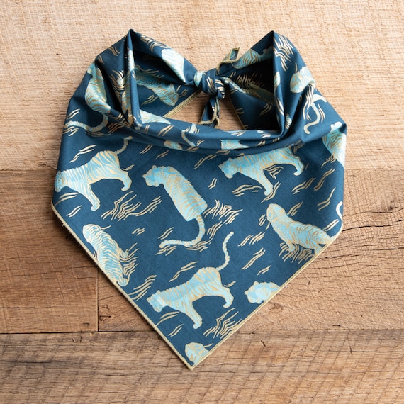 Tigers on Dark Teal Bandana, Tie On Dog Bandana