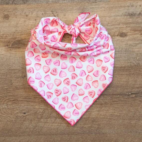 Conversation Hearts on White Dog Bandana, Valentine's Day, Candy Hearts, Tie On Dog Bandana