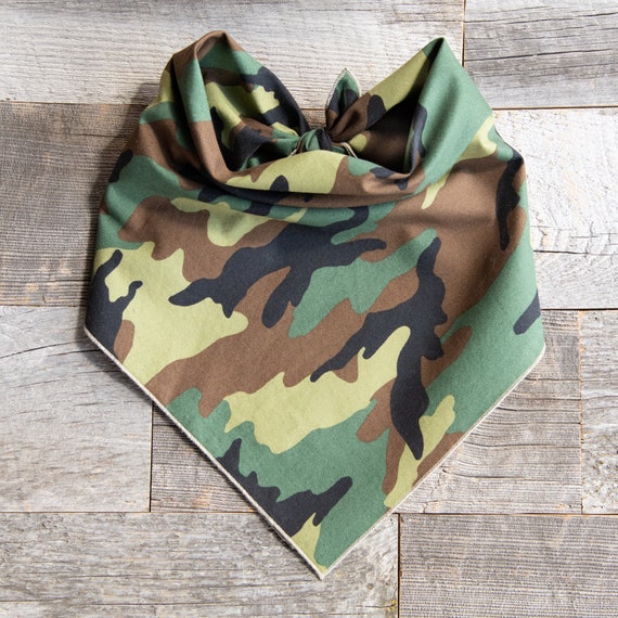 Green Camouflage Dog Bandana, Tie On Dog Bandana