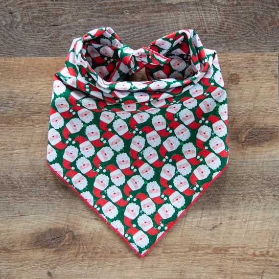 Christmas Dog Bandana, Joyful Santa, Tie On Dog Bandana