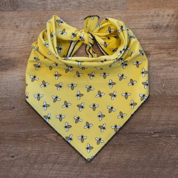 Yellow Bees Dog Bandana, Tie On Dog Bandana