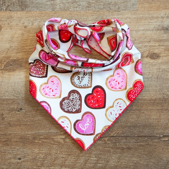 Valentine Cookies Dog Bandana, Valentine's Day, Tie On Dog Bandana