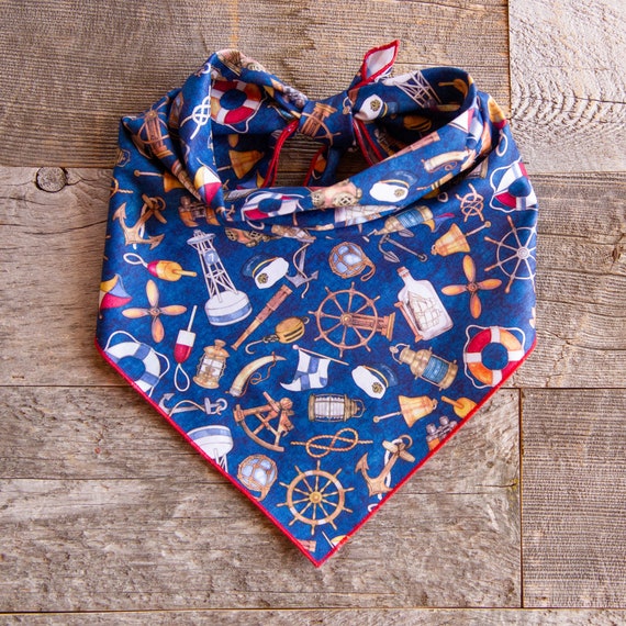 Smooth Sailing Dog Bandana, Smooth Sailing on Blue, Nautical, Ocean, Summer, Tie On Dog Bandana