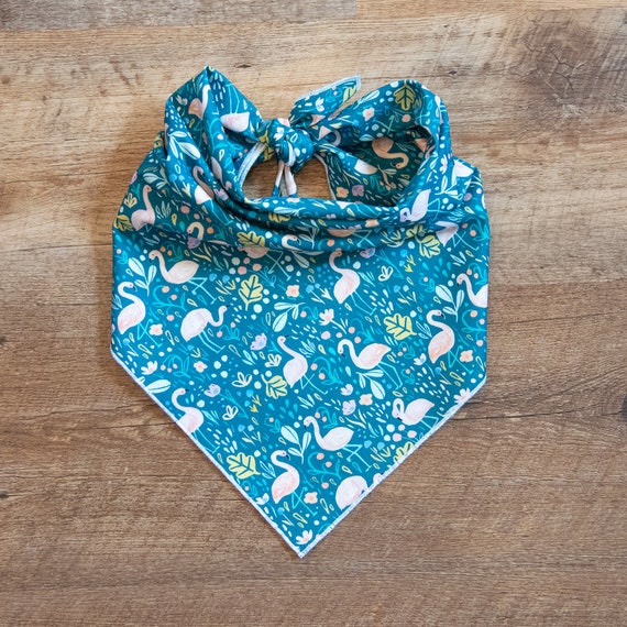 Summer Lovin' Flamingos on Teal, Tie On Dog Bandana