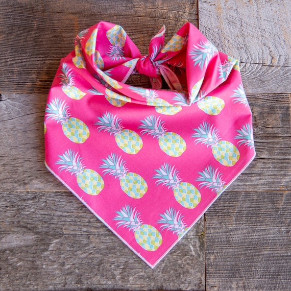 Pink Pineapple Dog Bandana, Tie On Dog Bandana