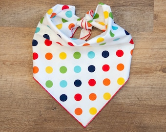 Rainbow Polka Dots Dog Bandana, Tie On Dog Bandana