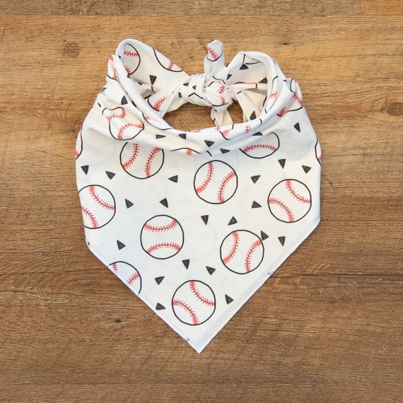 White Baseball Dog Bandana, Baseball Bandana, Tie On Dog Bandana, Dog Scarf