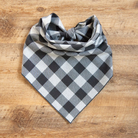 Black & Gray Buffalo Plaid Flannel, Tie On Dog Bandana