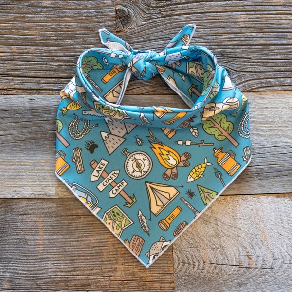 Camping Dog Bandana, Adventure Dog Bandana, Mountain Dog, Tie On Dog Bandana