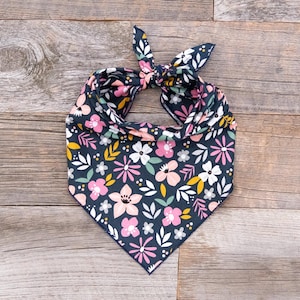 Navy & Pink Flower Dog Bandana, Floral Tie On Dog Bandana