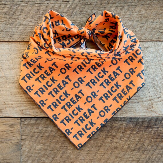 Halloween Dog Bandana, Orange & Black Trick or Treat, Tie On Dog Bandana