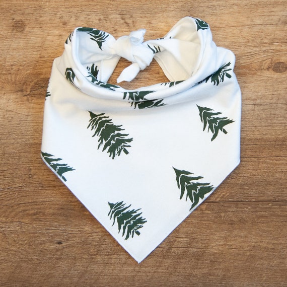 Forest Trees On White Flannel Dog Bandana, Tie On Dog Bandana