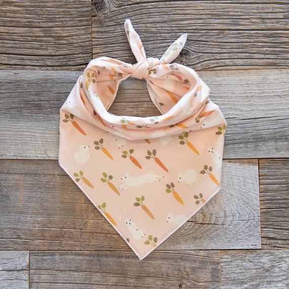 Easter Bunnies & Carrots on Pink Dog Bandana, Tie on Dog Bandana