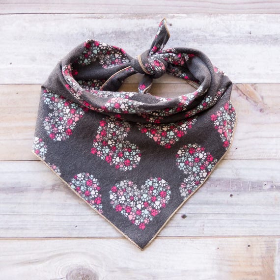 Paws & Hearts Dog Bandana, Valentine's Day, Flannel, Tie On Dog Bandana