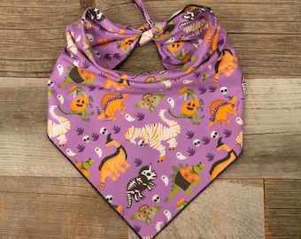 Purple Halloween Dinos Dog Bandana