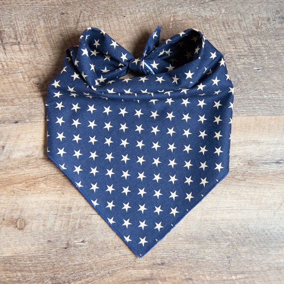 4th of July Dog Bandana, Mini Blue Stars, Memorial Day, Tie On Dog Bandana